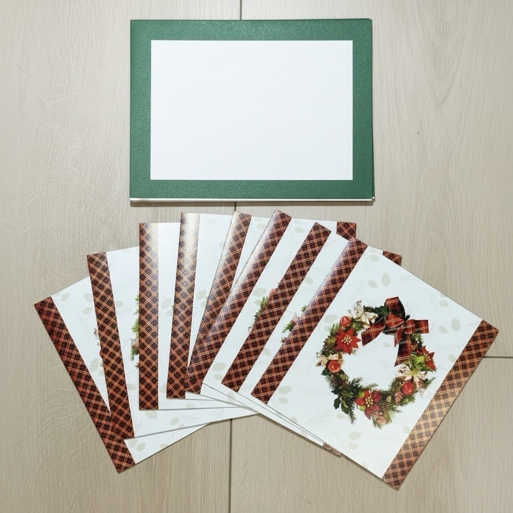 Burgoyne Christmas Cards Set 8 Holiday Wreath Gold Foil Greeting Cards w Envelop